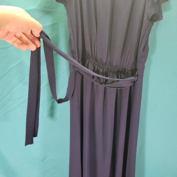 Monteau Womens Navy Button-Down Maxi Dress With Flutter Sleeves Belt & Slit Size - Picture 6 of 9
